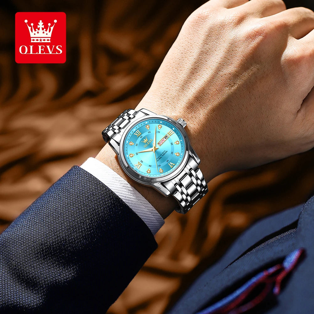 OLEVS - Reloj de Pulsera de Cuarzo para Hombre, Cronógrafo Clásico de Negocios, Doble Calendario, Resistente al Agua