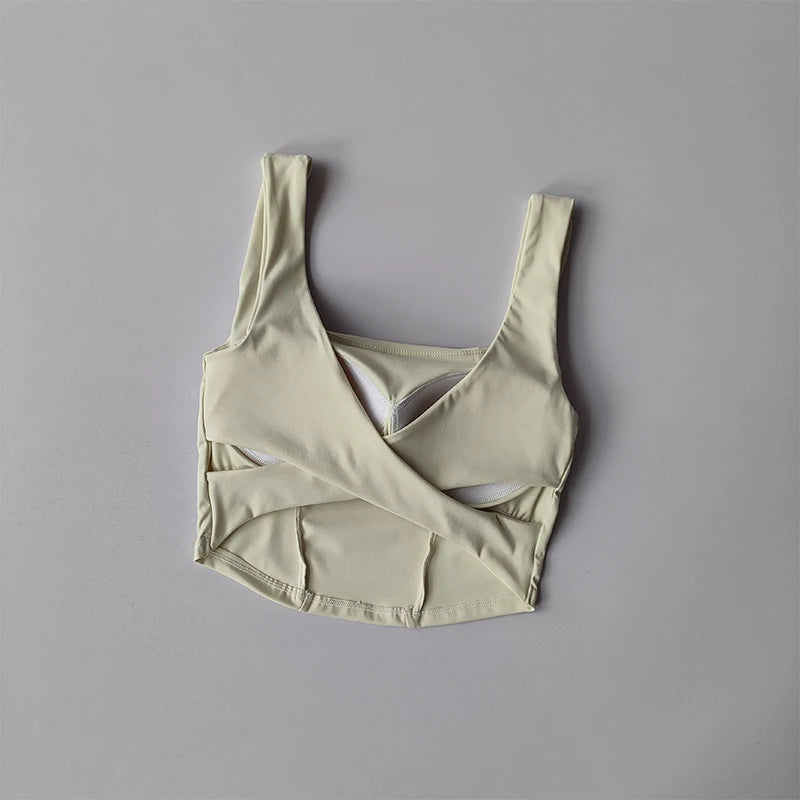 Sujetador deportivo de una pieza con espalda cruzada para mujer, camiseta sin mangas a prueba de golpes, sujetador de Fitness para correr, sujetador de Yoga transpirable de secado rápido