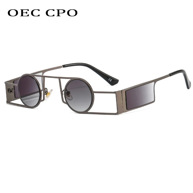 OEC CPO - Gafas de Sol Redondas Punk para Hombre y Mujer | Lentes de Sol Vintage de Metal | Estilo Steampunk Únicas con Protección UV400