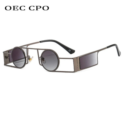OEC CPO - Gafas de Sol Redondas Punk para Hombre y Mujer | Lentes de Sol Vintage de Metal | Estilo Steampunk Únicas con Protección UV400