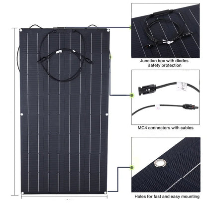 Kit de Panel Solar 600W/300W - Celdas Solares Monocristalinas Flexibles de 18V para Cargar Dispositivos al Aire Libre de Manera Eco-Amigable
