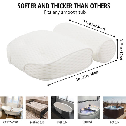 Almohada de Baño para Bañera, Soporte para Cuello, Cabeza y Espalda con Ventosas Antideslizantes, Malla de Aire