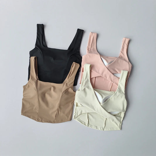 Sujetador deportivo de una pieza con espalda cruzada para mujer, camiseta sin mangas a prueba de golpes, sujetador de Fitness para correr, sujetador de Yoga transpirable de secado rápido