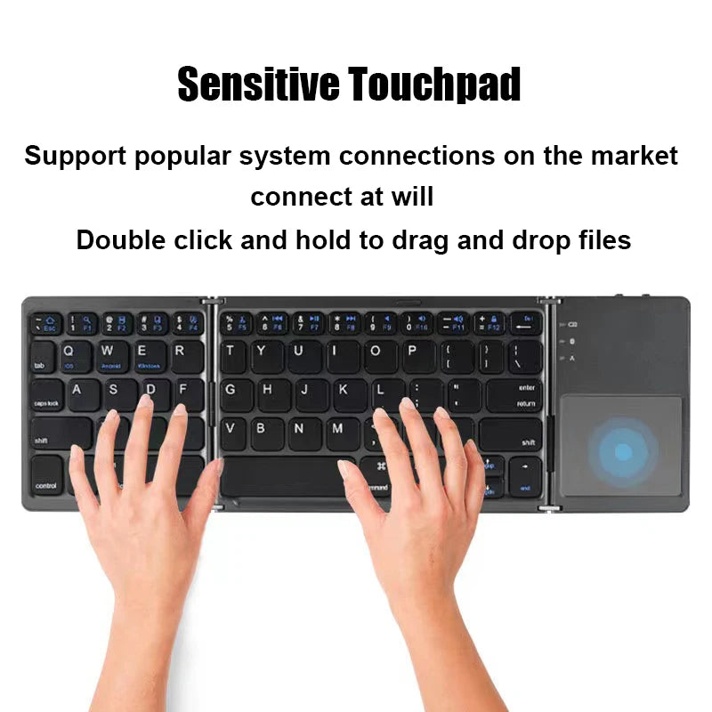 Teclado Inalámbrico Plegable con Bluetooth y Touchpad para Windows, Android, iOS - Teclado Mini de Botones Multifunción