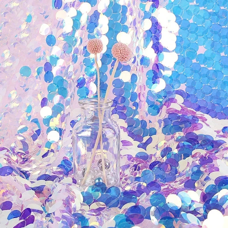 18mm Round Large Sequin Pink Mermaid Scale Dreamy Glitter Tablecloth Background Laser Iridescent Shiny Shoot Decor Cloth Party