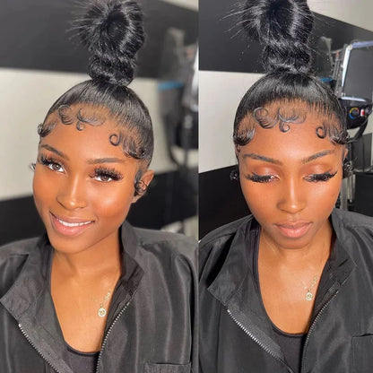 Peluca de cabello humano liso de 13x4 y 13x6 para mujeres negras, postizo de encaje Frontal completo 360, pelo brasileño predespuntado