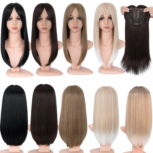Benehair-extensiones de cabello sintético para mujer, postizos con flequillo, 18 pulgadas