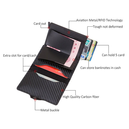 Carbon Fiber Rfid Card Holder Men Wallets Money Bag Zipper Coin Purse Small Leather Mini Slim Wallets Vallet Carteira Masculina
