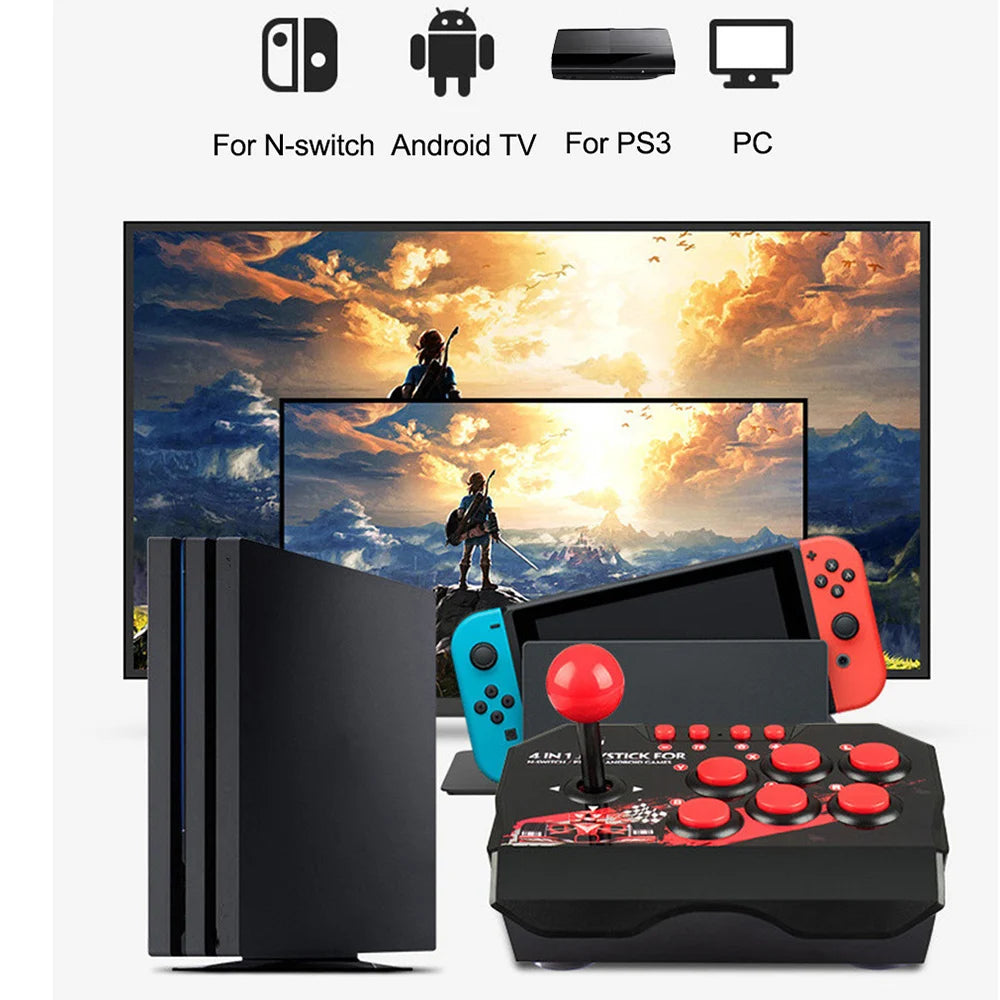 Joystick de Juegos USB con Cable 4 en 1 con Cable USB de 3M, Consola de Juegos Turbo Rocker Arcade para Nintendo Switch, Android TV, PS3, PC