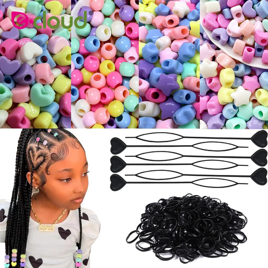 Juegos de cuentas acrílicas para el cabello para niños, 201 piezas, cuentas de rastas multicolor, 100 bandas de goma y 1 herramienta para trenzar el cabello