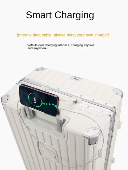 Maleta de Viaje con Marco de Aluminio y Ruedas – Equipaje Recargable de 20'' con Gancho para Teléfono y Soporte para Taza