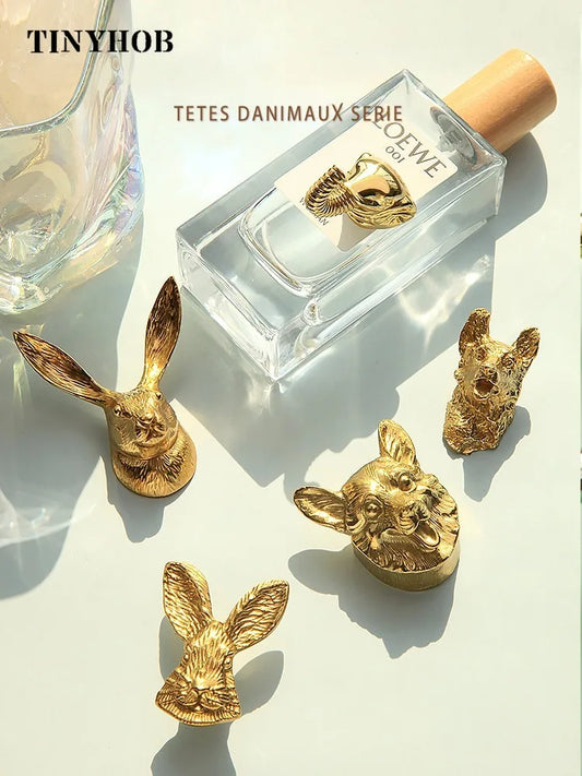Tiradores de Muebles de Latón con Diseño Creativo de Animales y Plantas – Perillas Retro para Cajones y Armarios Pequeños, Manijas Doradas para Tocadores