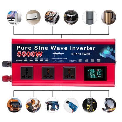 Inversor de onda sinusoidal pura 5500W/5000W DC 12V/24V/48V/60V/72V a AC 110V/220V para coche y energía solar