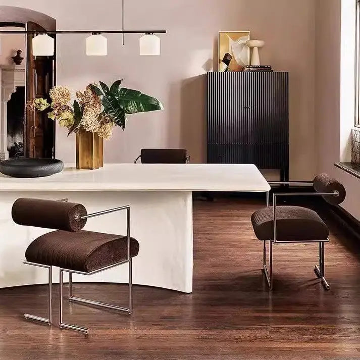 Silla de comedor de diseño minimalista para sala de estar, sillón moderno y simple de acero inoxidable, respaldo creativo para el hogar, silla medieval de ocio