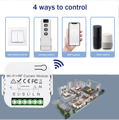 Interruptor de Cortina Inteligente WiFi Tuya - Controlador Eléctrico para Persianas y Puertas Enrollables, Control por App y Voz, Compatible con Alexa y Google Home