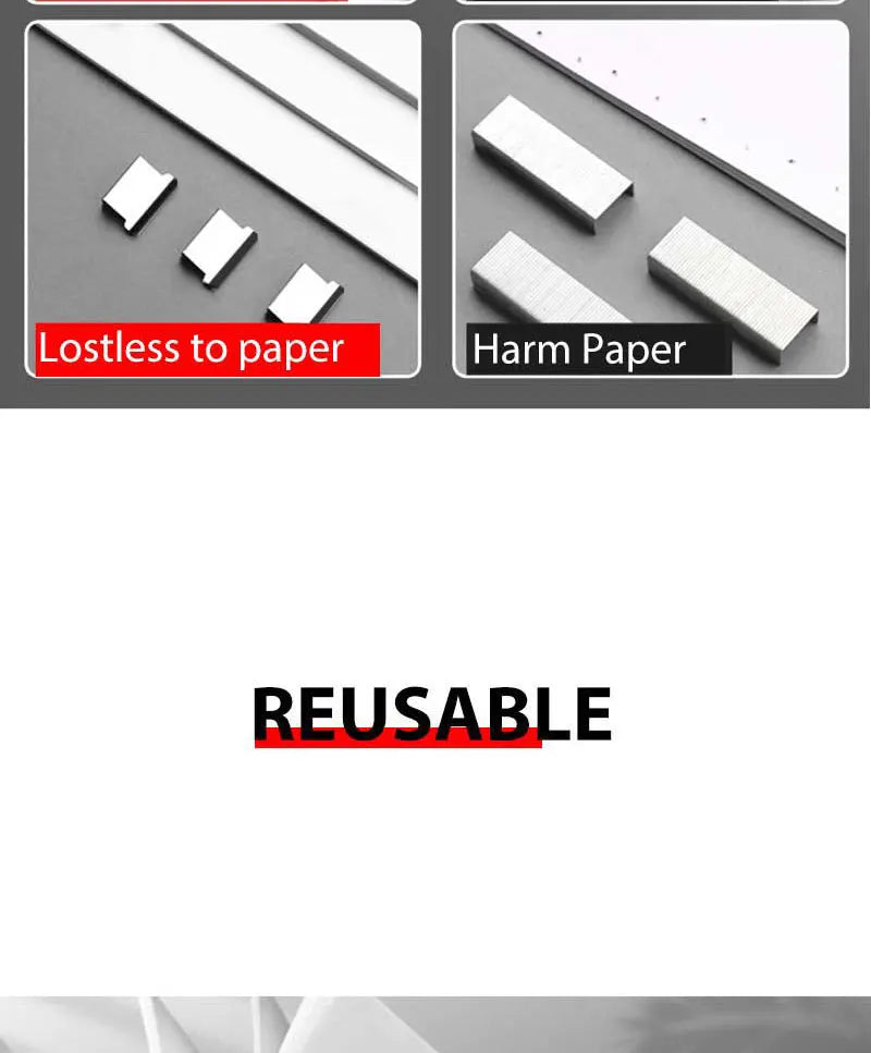 Grapadora de empuje de abrazadera de mano reutilizable sin huellas, Archivo de Libros de papel, carpeta de estudiantes de oficina, herramientas de encuadernación, accesorios de suministros