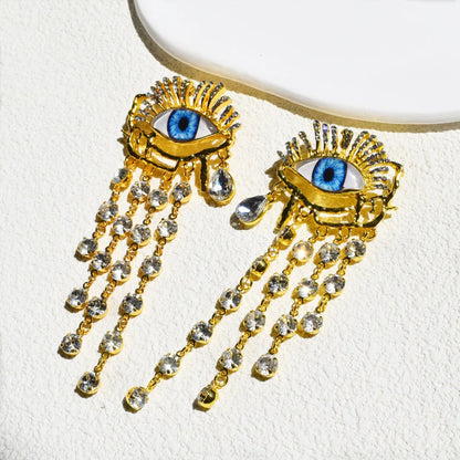 Pendientes Colgantes Étnicos Vintage de Ojos Dorados - Joyería de Moda Barroca para Mujer