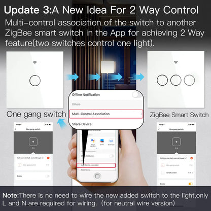 Interruptor de Luz Inteligente ZigBee Táctil con Neutro | Compatible con Alexa y Google Home