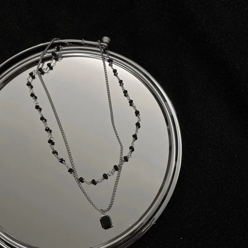 Gargantilla de Doble Capa para Mujer - Collar de Cuentas Geométrico Color Plateado - Regalo Ideal para Amigas - Joyería al por Mayor