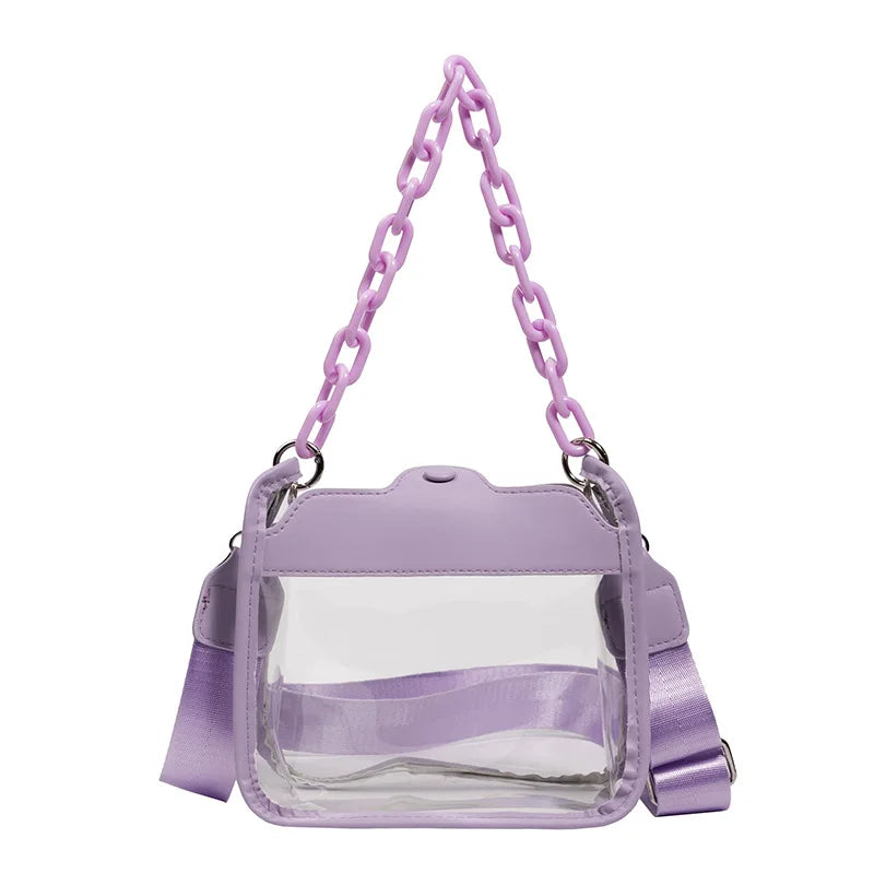 Bolso Transparente Cruzado para Mujer, PVC Claro, con Cadena de Hombro Ajustable, Pequeño Satchel Moderno y Chic