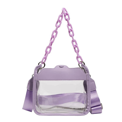 Bolso Transparente Cruzado para Mujer, PVC Claro, con Cadena de Hombro Ajustable, Pequeño Satchel Moderno y Chic
