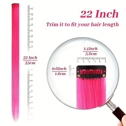 Extensiones de Cabello Liso para Niña, Extensiones de Cabello Sintético Multicolor Y2K, 13 Colores, Fiesta