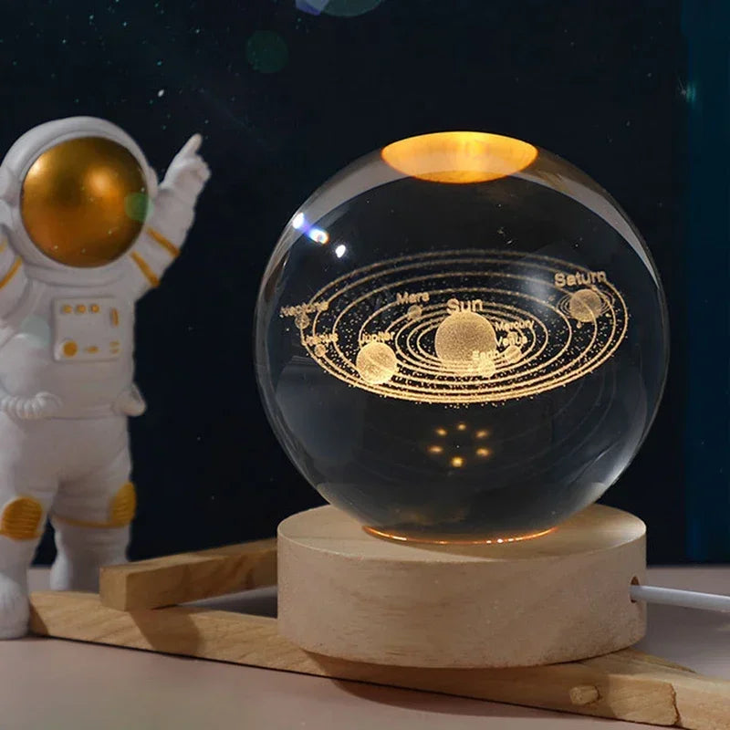 Esfera de Cristal 3D con Grabado Láser del Sistema Solar - Regalo de Astronomía para Cumpleaños y Decoración del Hogar