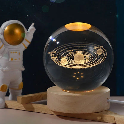 Esfera de Cristal 3D con Grabado Láser del Sistema Solar - Regalo de Astronomía para Cumpleaños y Decoración del Hogar