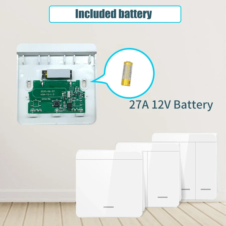 Interruptor de Luz Inalámbrico RF 433MHz con Receptor y Control Remoto - Panel de Pared 1/2/3 Gang para Bombillas LED y Candelabros 10A