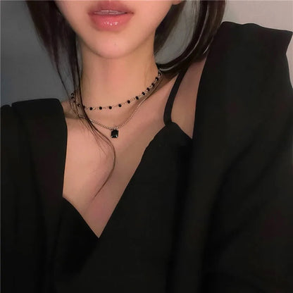 Gargantilla de Doble Capa para Mujer - Collar de Cuentas Geométrico Color Plateado - Regalo Ideal para Amigas - Joyería al por Mayor