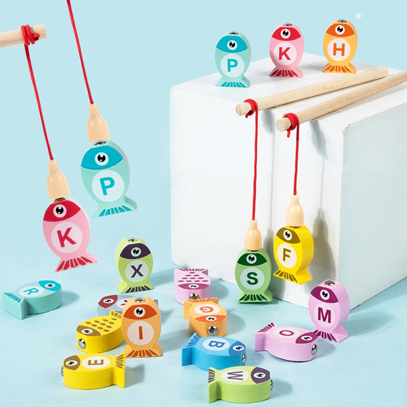 Juego de Pesca de Madera para Niños, Juguetes Cognitivos Numéricos y Alfabeto, Educación Temprana, Juegos Interactivos y Regalos