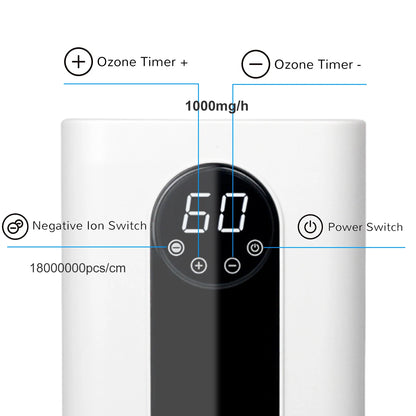 Generador de Ozono ALTHY para Agua, Aire y Aceite - 1000 mg/h con Temporizador y Purificador de Iones Negativos