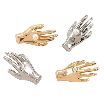 Botones de Metal con Diamantes de Imitación y Perlas en Forma de Palma – Accesorios de Costura para Abrigos de Tweed y Suéteres de Punto, Pack de 6 Piezas
