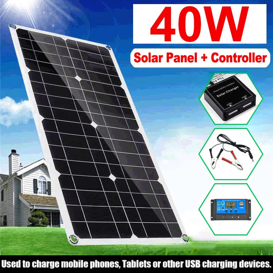 Panel Solar Flexible de Alta Calidad 40W DC12-18V - Cargador Impermeable para Móviles, Tablets y Laptops
