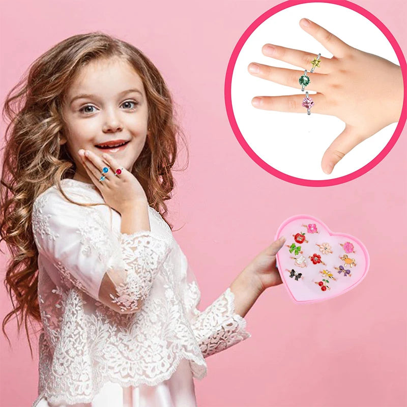 Anillos Infantiles con Caja | Joyería Exquisita de Cartoon para Jugar a Maquillarse | Regalos de Cumpleaños para Niñas