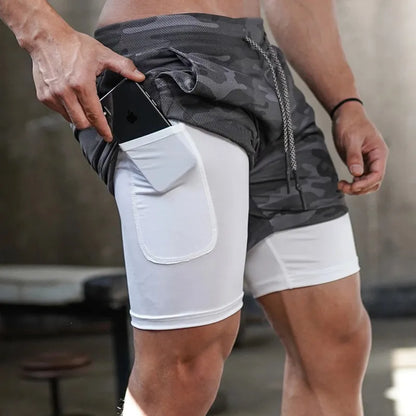 Shorts de Running Camuflados para Hombre - Pantalones Cortos 2 en 1 de Secado Rápido para Entrenamiento, Fitness y Jogging en Verano