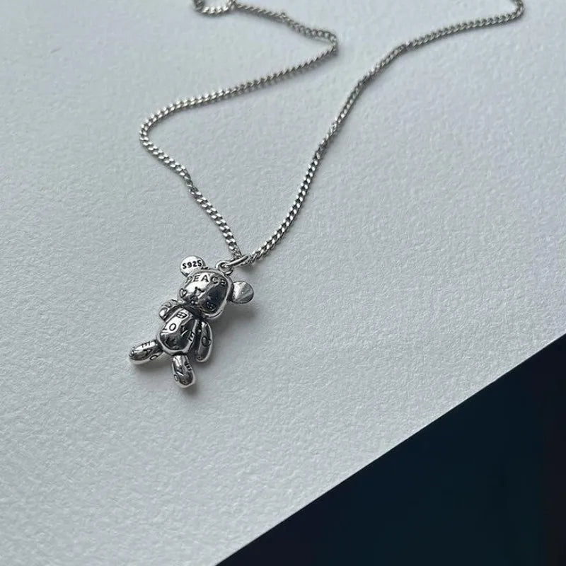 Colgante de Oso con Alfabeto Grabado - Collar Unisex de Animal Lindo para Estilo Hip Hop