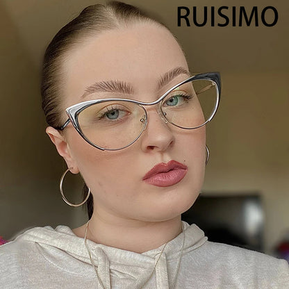 Montura de Gafas de Metal Anti-Luz Azul, Espejo Plano de Ojo de Gato con Personalidad, Bloqueo Azul Femenino, Tendencia, 2023
