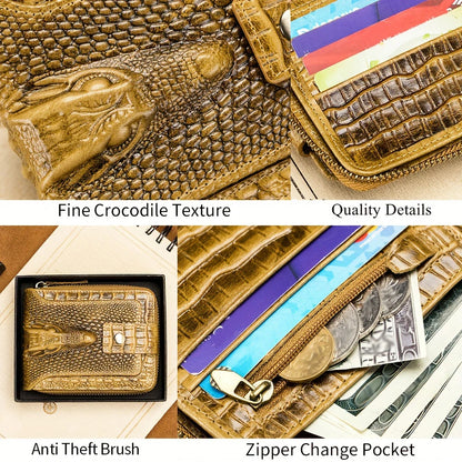 Cowhide men's wallet with crocodile pattern genuine leather large capacity card slot zero wallet