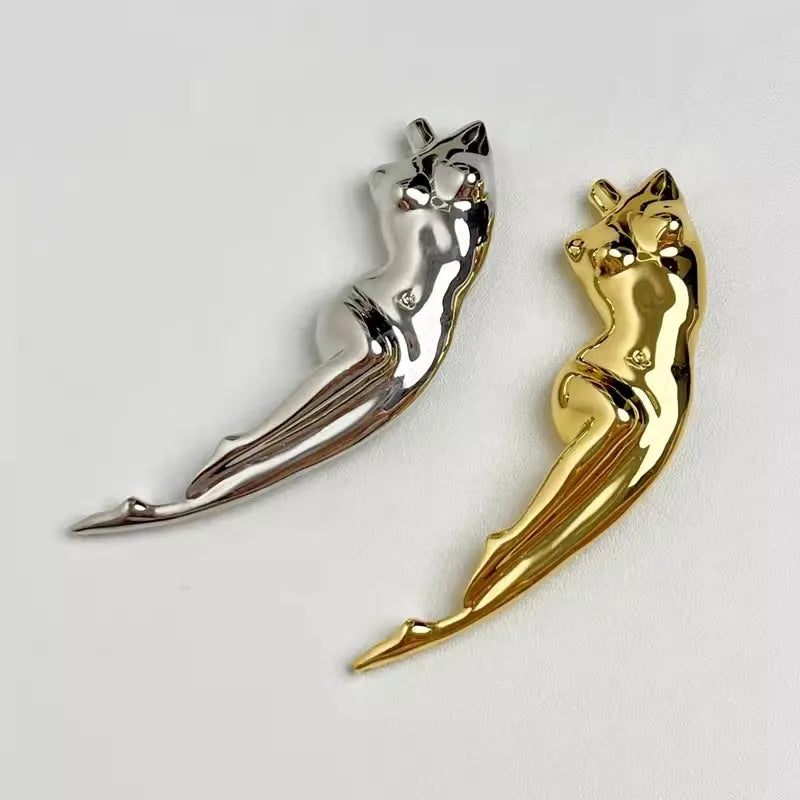 Broche Escultura Corporal Metálico Brillante para Mujer - Broche Geométrico de Moda para Fiesta y Regalos