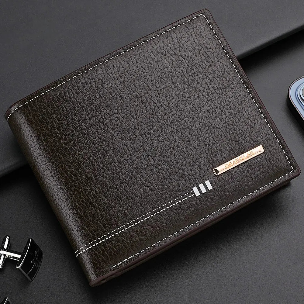 Nueva Cartera para Hombre, Portatarjetas de Crédito con Monedero de Cremallera, Diseño de Patrón Lychee, Cartera de Negocios de Alta Calidad