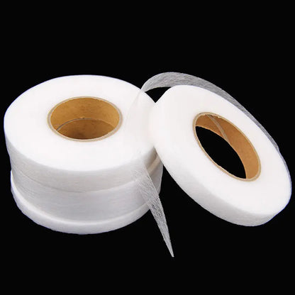 Tela adhesiva de doble cara para ropa, cinta de dobladillo para planchar, tela entrelazada, accesorios de costura DIY, 64 metros, blanco y negro