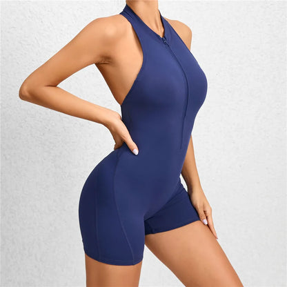 Chándal con cremallera para mujer, conjunto de Yoga con almohadilla, mono de una pieza, mallas de entrenamiento, peleles, deporte, gimnasio, traje activo, ropa de ejercicio, 2024