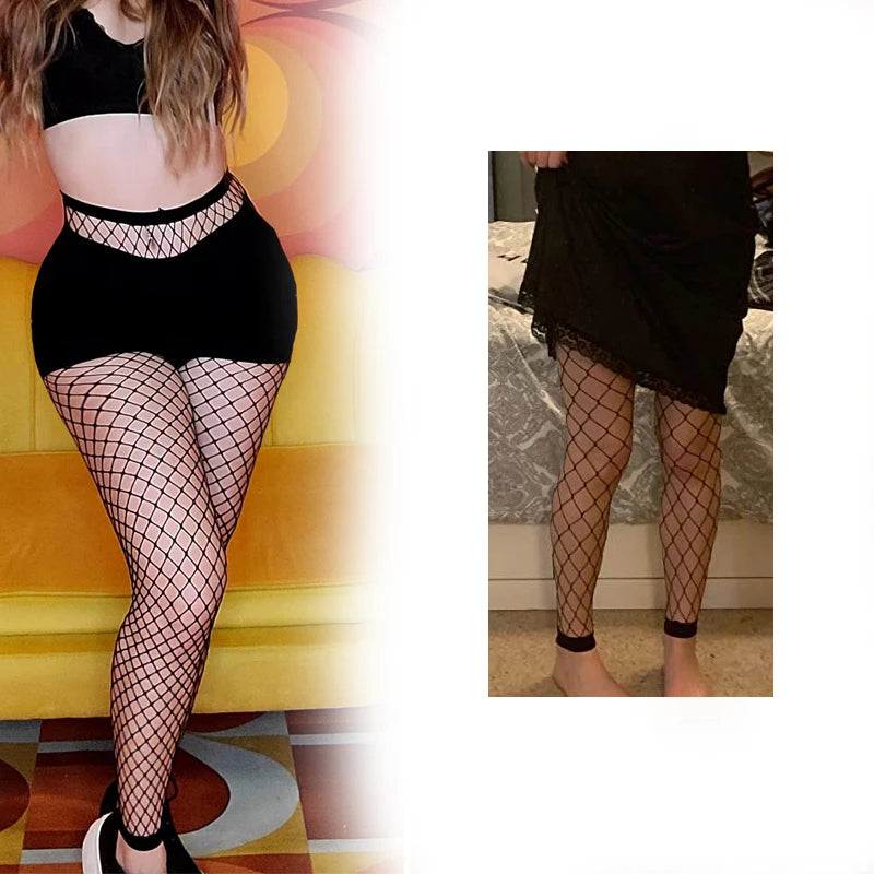 Medias de Red Sin Pie para Mujeres, Leggings Transparentes de Cintura Alta, Pantyhose Negras con Diseño de Red