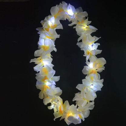 Collar Luminoso de Flores Hawaianas para Mujeres y Niñas - Guirnalda Hula para Bodas, Fiestas Tropicales y Luau