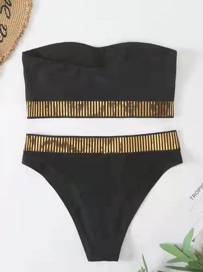 Bikini Bandeau de Cintura Alta Sexy 2023 para Mujeres - Traje de Baño Triangular con Detalle de Costura
