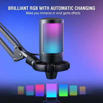 Kit de Micrófono USB para Gaming FIFINE A6T - Micrófono Cardioide Condensador con RGB, Botón de Silencio y Soporte de Brazo para PC y PS4/5