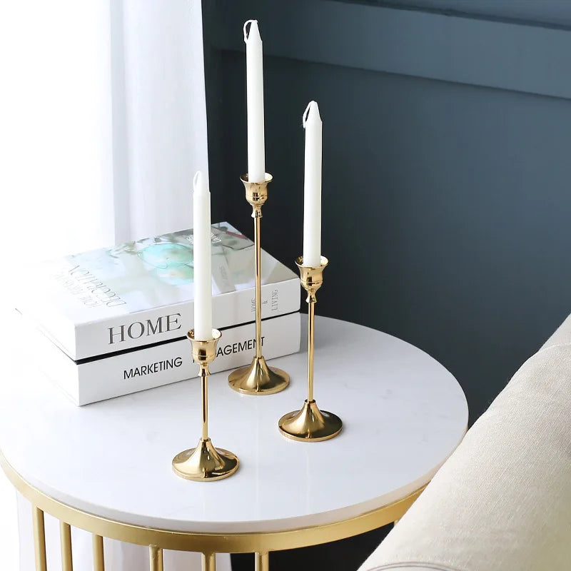 Juego de 3 Soportes para Velas de Metal Estilo Europeo, Decoración Dorada Simple para Bodas, Bar, Fiesta y Sala de Estar