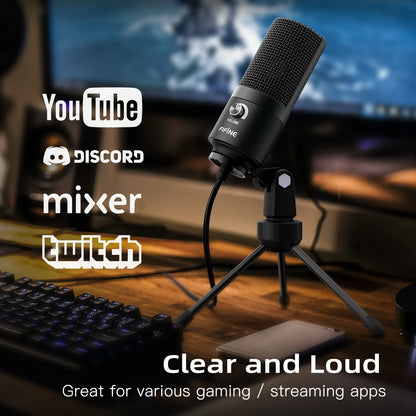Micrófono de Condensador USB FIFINE K669B con Control de Ganancia | Micrófono de Metal para Estudio en Casa, Podcasting y Grabación de Voz en Laptop y Windows