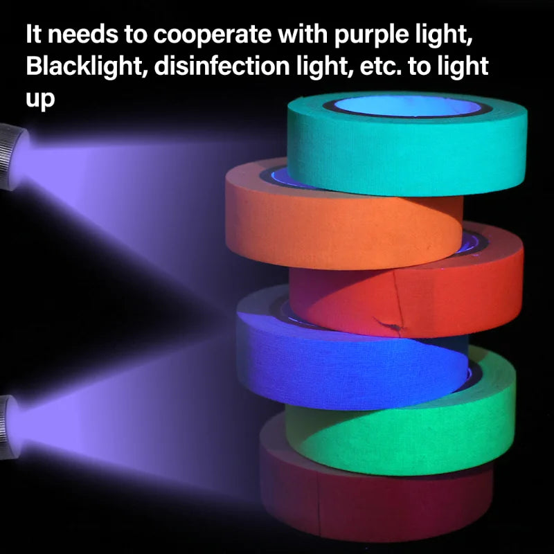 Cinta de Algodón UV Glow de 6/1 Rollos, Cinta Neón para Fiestas, Advertencia de Seguridad, Decoraciones para Bodas y Hogar